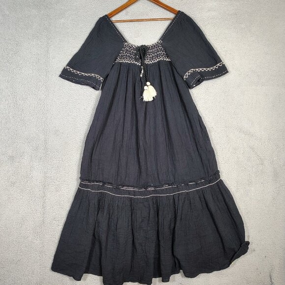 Free People I'm The One Maxi Dress Women's Medium Black Flounce Smocked Boho - Picture 2 of 12